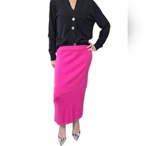 House of Harlow 1960 Hot Pink Knit Pencil Midi Skirt Barbiecore Size L